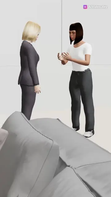 3D Animation of Two Women Dancing in a Living Room