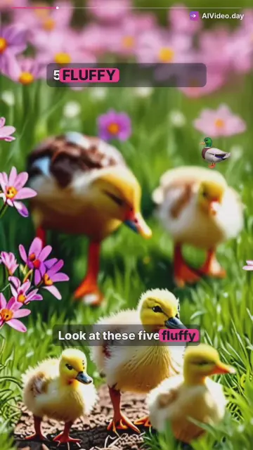 Five Fluffy Ducklings Waddle to the Pond