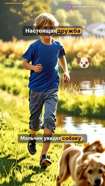 Мальчик и собака у реки