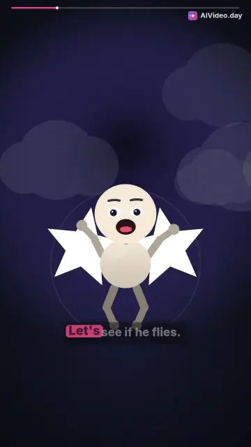 Benny tries to fly with giant wings but falls
